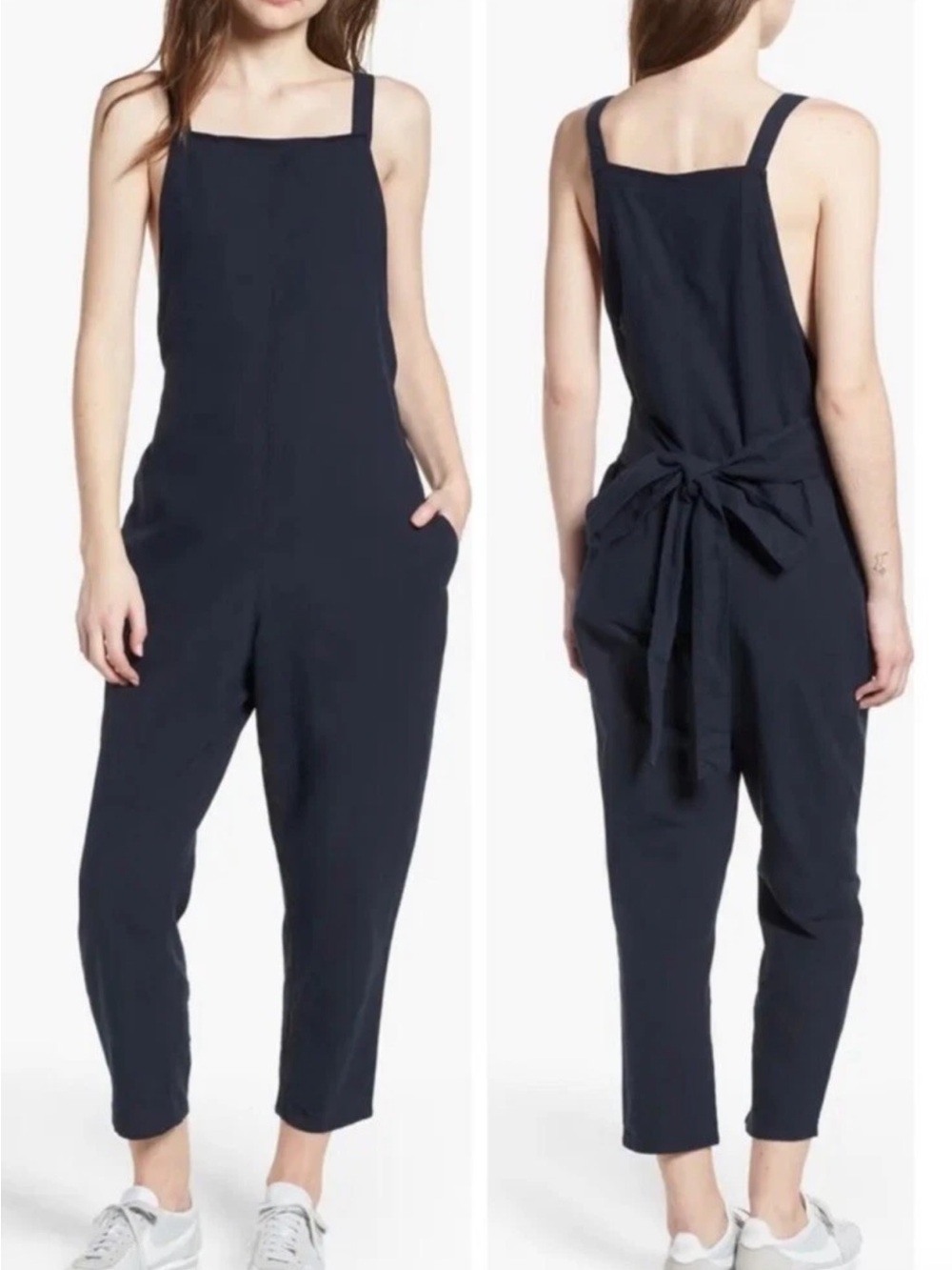 AG Black Linen Jumpsuit W/ Adjustable Straps & Belt Size XS